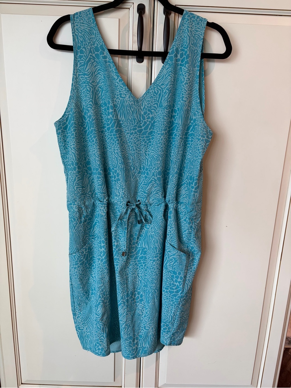 Kyodan Outdoor Built-in Shorts Active Dress in turquoise/blue print motif-Large